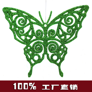 圣诞节装饰品粘粉金粉塑料蝴蝶圣诞树藤条花环小挂件场景布置道具