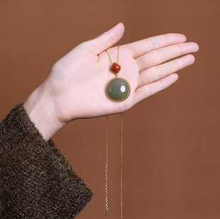 一生一世一双人。气质复古和田玉纯银镀金如意吉祥吊坠项链气质