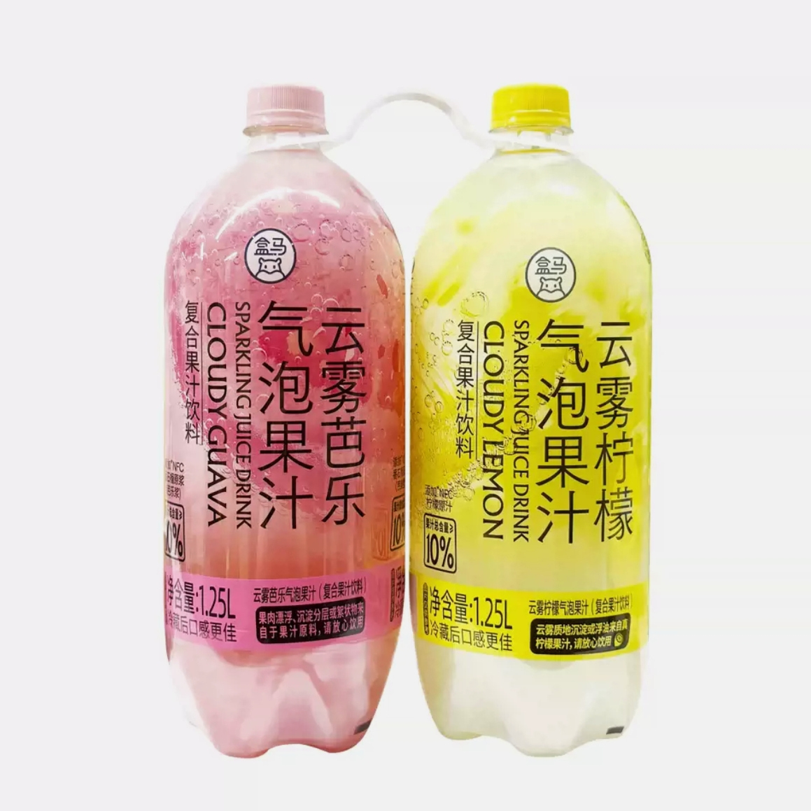盒马云雾气泡果汁饮料(芭乐+柠檬)1.25L果汁饮料两种口味可选