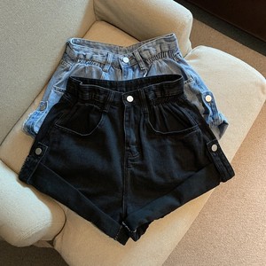 RM15091#夏季复古卷边牛仔短裤高腰宽松阔腿裤辣妹热裤