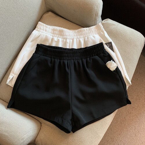 Real shot of summer versatile chiffon fashionable slit shorts