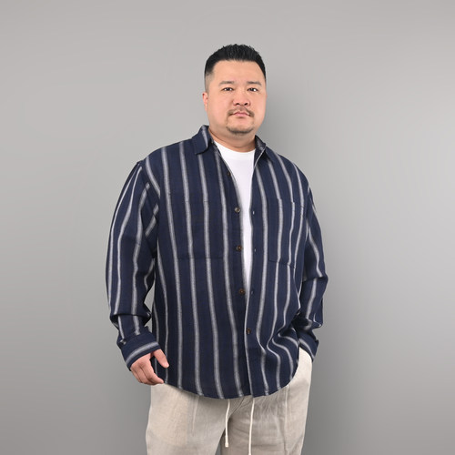 UNIQUEMEN长袖条纹亚麻垂感宽松
