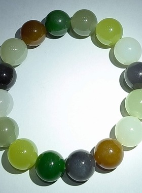 新疆和田玉圆珠多宝手串 12mm 寓意纳福聚吉