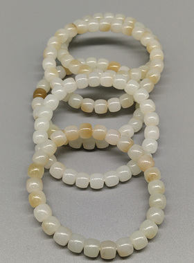 和田玉羊脂白玉直切珠手串(带糖) 尺寸26粒8*7±mm周长约18cm±