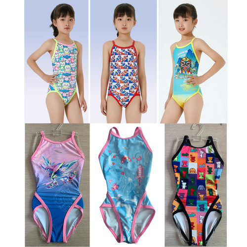 hosa浩沙儿童游泳衣女孩连体三角专业比赛速干训练中大童温泉泳装