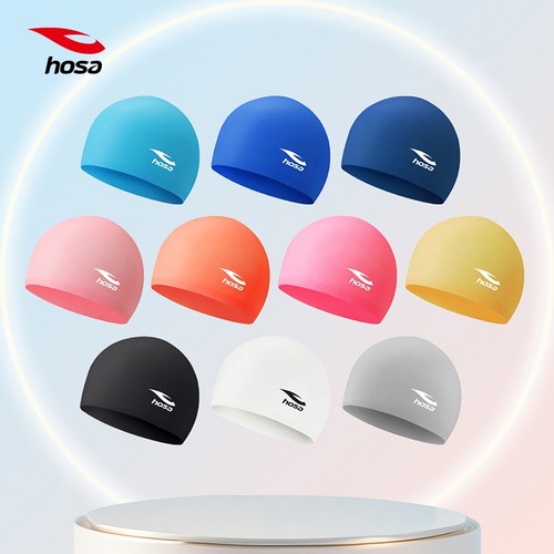 hosa浩沙泳帽男女通用纯色简约糖果色游泳帽子弹力硅胶防水护耳