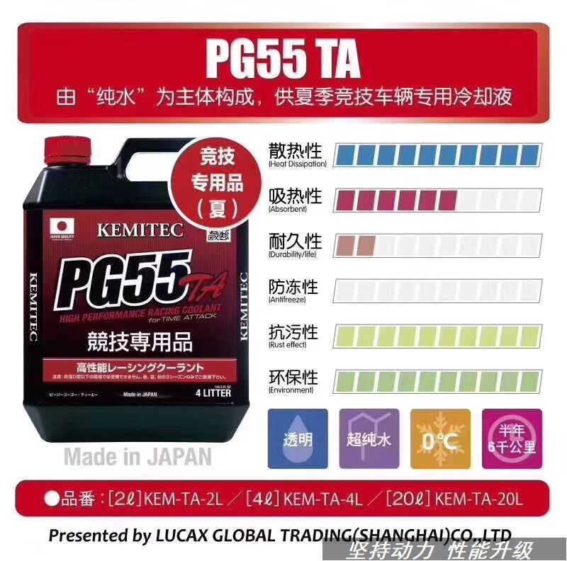 正品日本进口PG55 TA竞技版赛道版0度冷却液防冻液4L装