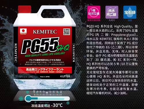 日本进口PG55 HQ高性能冷却液防冻液适配本田丰田福特三菱别克等