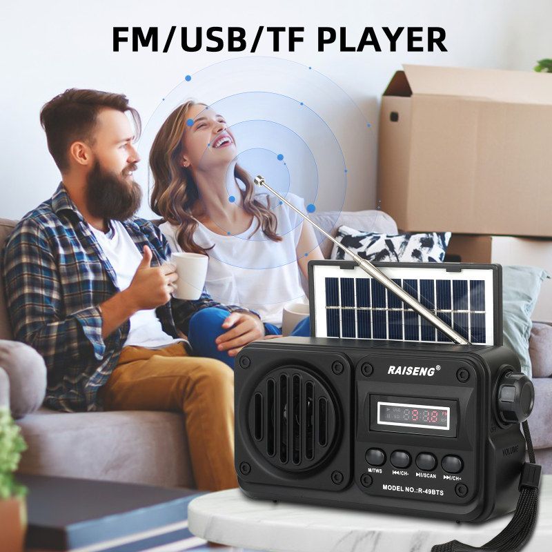 新款太阳能低音可插卡高音质蓝牙音箱FM自动搜台收音机