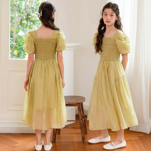 夏季 新款 长裙2023韩版 女童雪纺连衣裙泡泡袖 中大儿童洋气公主裙子