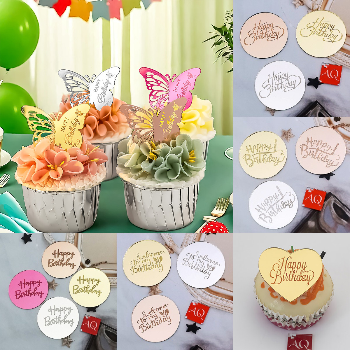 六边形生日纸杯蛋糕装饰摆件happy birthday亚克力烘焙小圆片插牌,节庆用品/礼品,节日装扮用品,淘宝优惠券,粉丝福利购,淘宝优惠卷