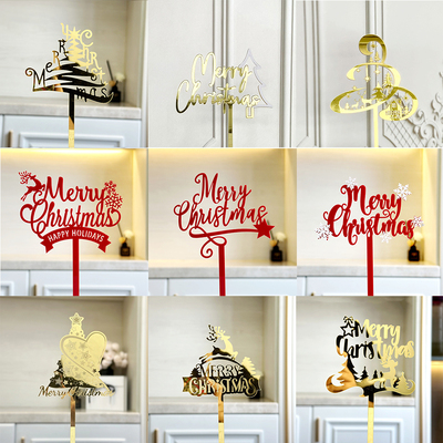 圣诞节快乐亚克力蛋糕装饰插牌圣诞树麋鹿雪花MerryChristmas插件