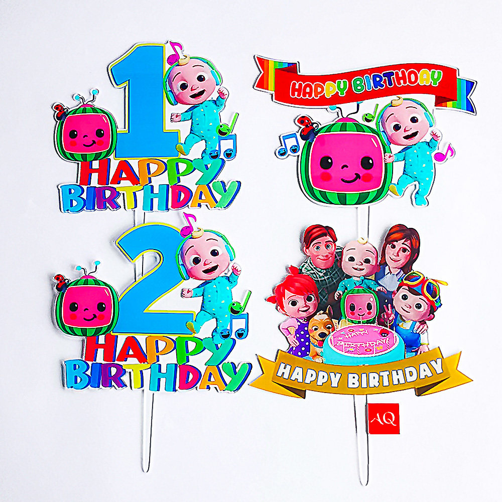 彩印卡通西瓜插件 超级宝贝一家生日蛋糕烘培装饰亚克力甜品插牌