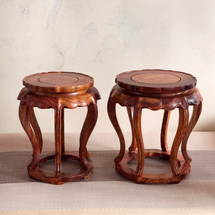 花梨木海棠形小花几中式古典圆形木托盆景架花瓶瓷器摆件红木底座