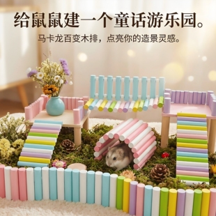 仓鼠玩具原木爬梯围栏刺猬金丝熊木排楼梯彩色拱桥小宠物造景用品