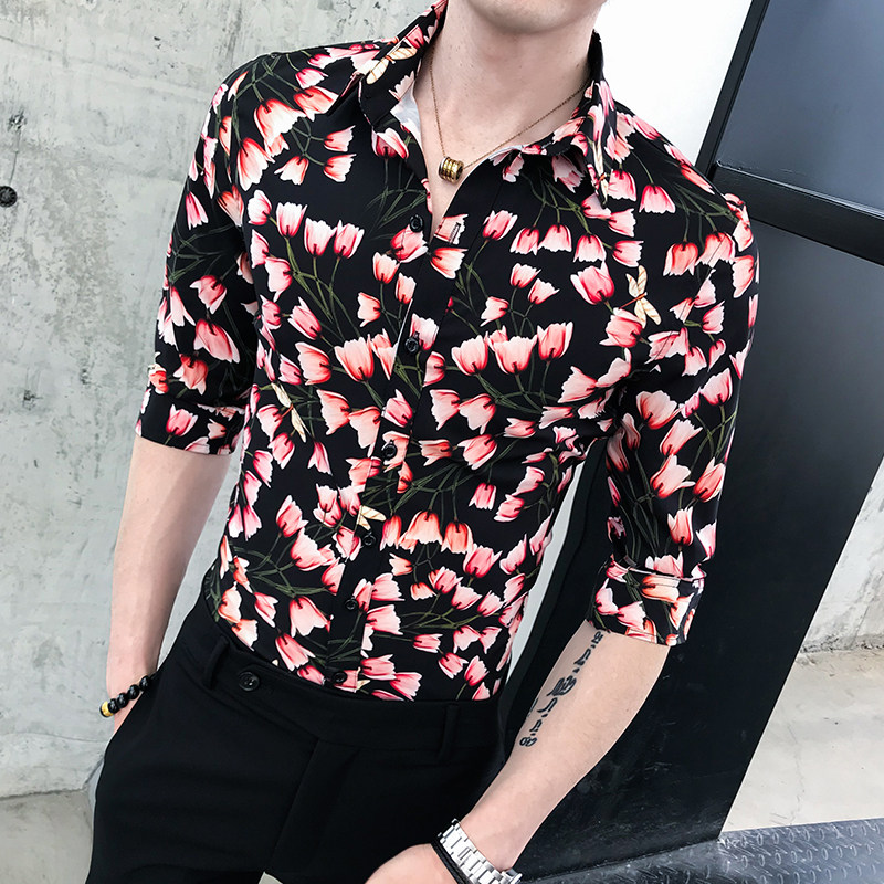 man Seven point sleeve shirt 19 summer Korean Edition Self cultivation stripe DP shirt fashion Metrosexual Sleeve Thin sectionin the Men's clothing, Shirt  category - from Buy2taobao.com to provide professional Taobao agent buy service