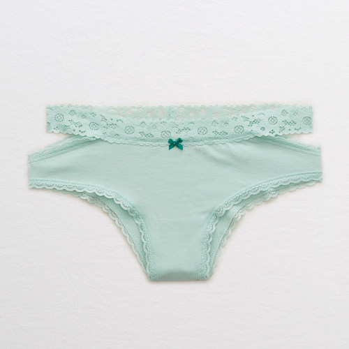 现货aerie全棉蕾丝边小三角内裤