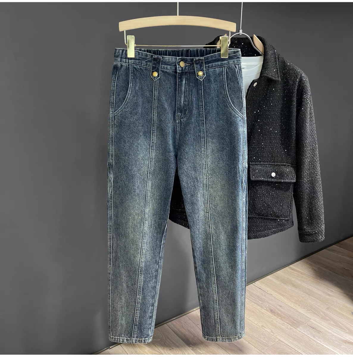 春秋季韩版潮牌设计感直筒牛仔裤新品复古水洗修身休闲百搭长裤男