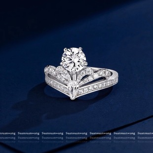 ·冠冕初旭独家定制D色仿真钻戒1卡鹭羽加冕纯银镀白金 七夕礼物