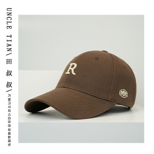 硬顶简约字母R弯檐棒球帽子男女潮牌情侣休闲显脸小遮阳鸭舌帽潮