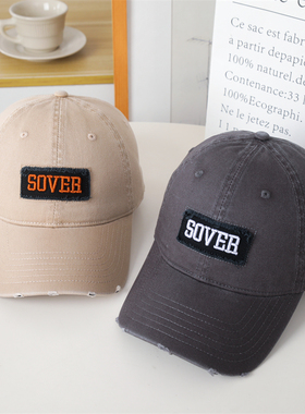 SOVER贴布棒球帽男大头围显瘦显脸小百搭韩版帽子女韩版鸭舌帽潮