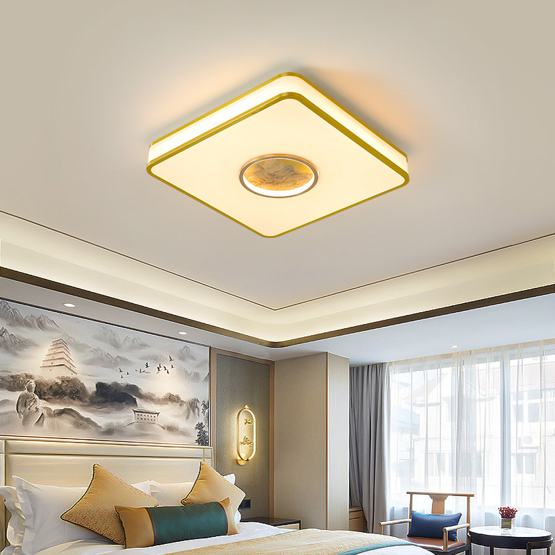 包安装新中式吸顶灯防尘正方形卧室书房餐厅茶室过道中国风禅意灯