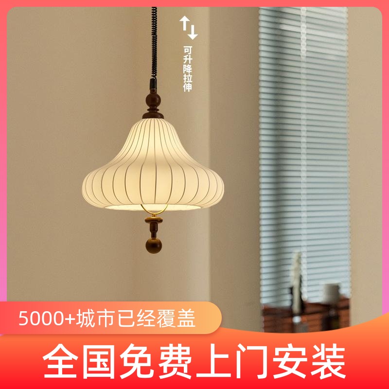 中古风实木餐厅吊灯卧室房间布艺
