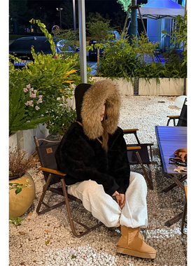 NN家秋冬加厚女貉子毛领仿羊羔毛麂皮绒皮毛一体环保皮草外套2563