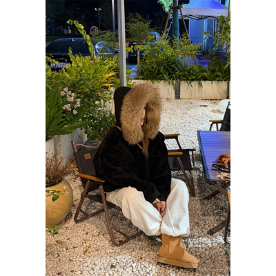 大毛领双面穿连帽环保皮草