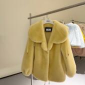 NN家秋冬连帽加厚女蝴蝶花朵领仿水貂毛皮毛一体环保皮草外套