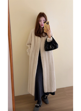 NN家秋冬加厚女长款仿水貂绒麂皮绒皮毛一体环保皮草外套2564