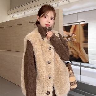 NN家秋冬新款 加厚女马甲仿羊羔毛皮毛一体麂皮绒环保皮草外套2013