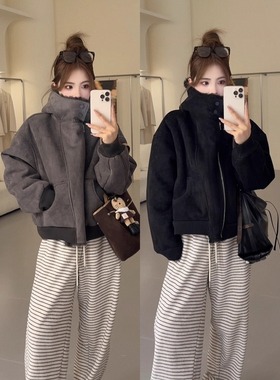 NN家秋冬加厚女连帽拉链仿羊羔毛麂皮绒皮毛一体环保皮草外套2507