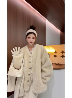 NN家秋冬加厚女羊羔毛麂皮绒仿羊毛仿皮毛一体环保皮草外套 1197