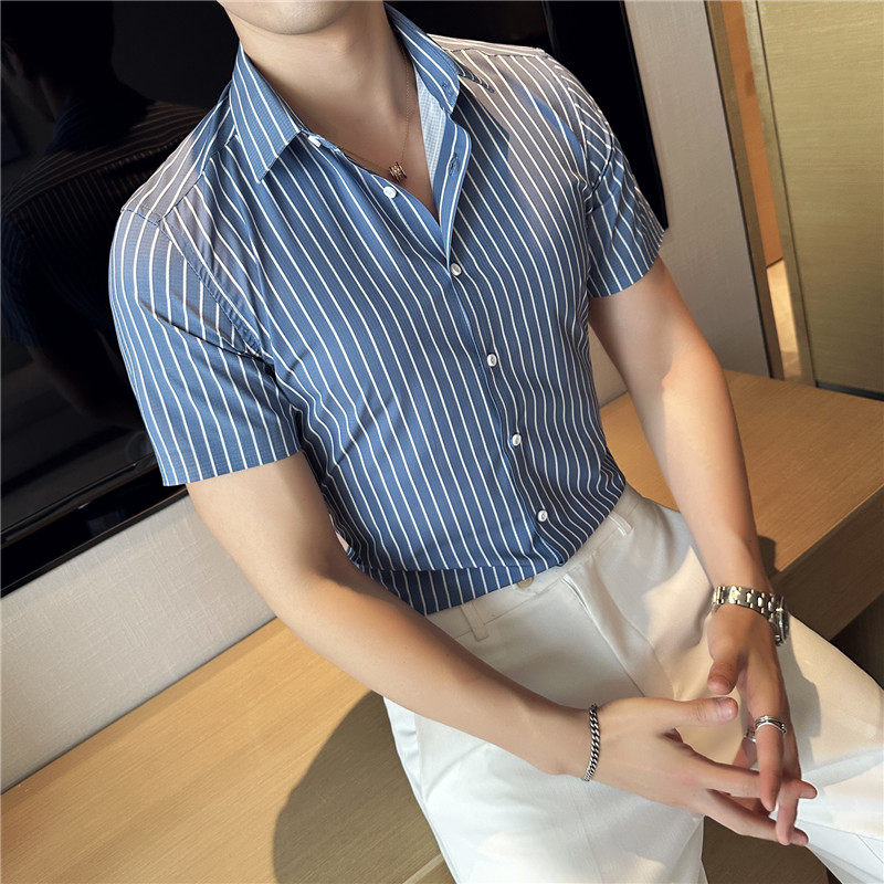 2025夏季短袖条纹衬衫韩版无痕商务休闲衬衣男A311-CSZ6800-P60图片