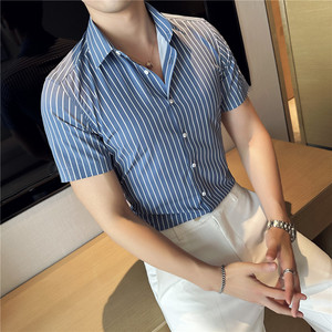2025夏季短袖条纹衬衫韩版无痕商务休闲衬衣男A311-CSZ6800-P60图片