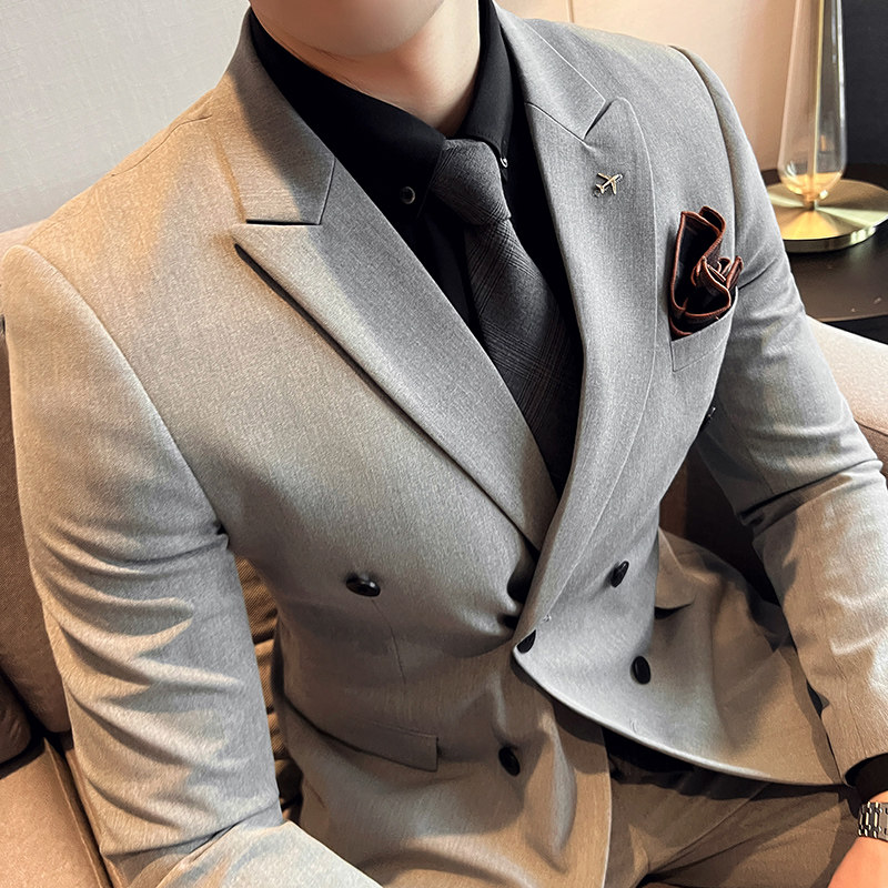 24秋季新西装套装修身休闲商务大码双排西服男士礼服SJT9890-P265,男装西服套装,电商A311