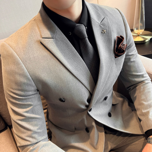 24秋季新西装套装修身休闲商务大码双排西服男士礼服SJT9890-P265图片