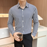 酒店景2025秋季新款无痕条纹长袖衬衫男休闲A311-CS3605-P68，男装衬衫，电商A311