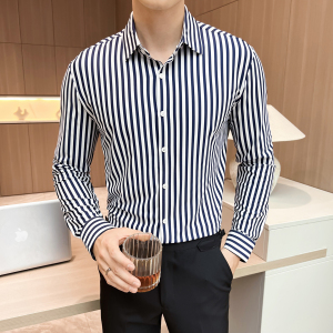 酒店景2025秋季新款无痕条纹长袖衬衫男休闲A311-CS3605-P68图片