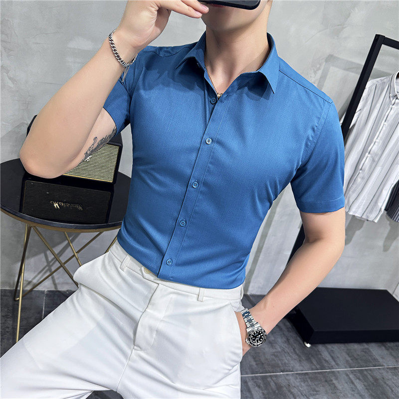 2025夏季新款短袖衬衫韩版修身商务休闲衬衣男A311-CSZ68060-P55图片