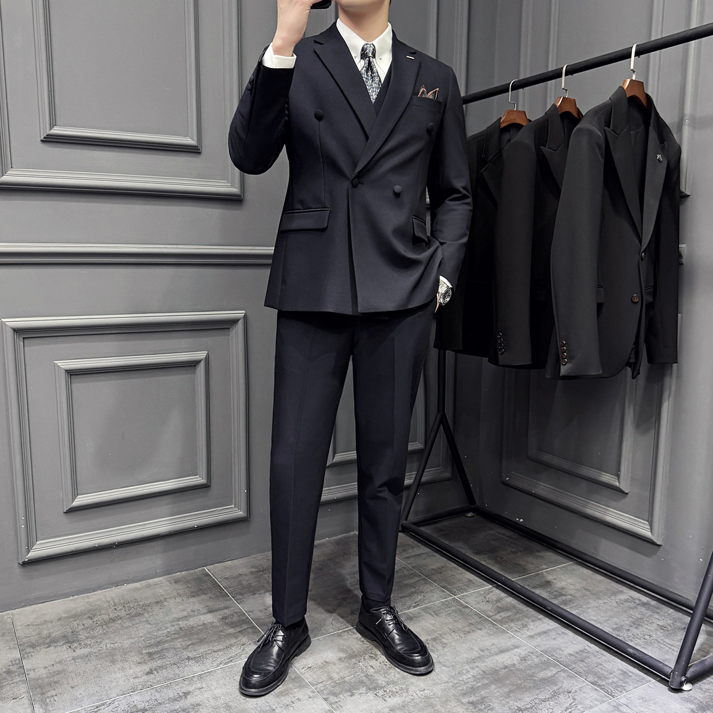 木框景2025秋季套装修身休闲商务大码男士礼服A311-SJT9011-P290,男装西服套装,电商A311