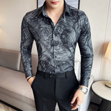 2025春秋季青年印花衬衫男长袖商务休闲衬衣A311-CSZ7703-P63，男装衬衫，电商A311