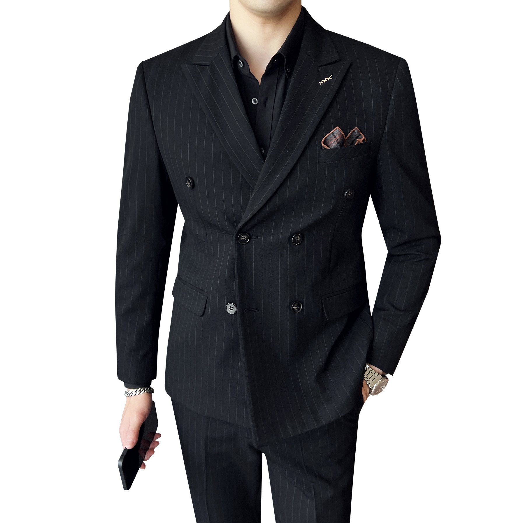 24秋季新西装套装修身商务休闲大码双排西服男士礼服LJT9962-P235,男装西服套装,电商A311