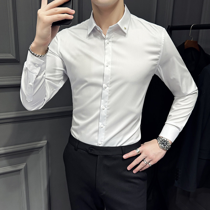 2025春秋季青年衬衫男长袖修身商务休闲衬衣男士A311-CS3022-P68,男装衬衫,电商A311