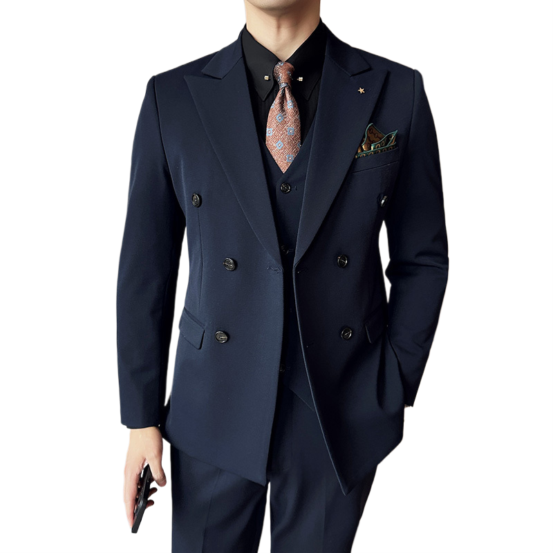 24春季西装双排套装修身休闲商务大码工西服男A311-SJT6890-P245,男装西服套装,电商A311