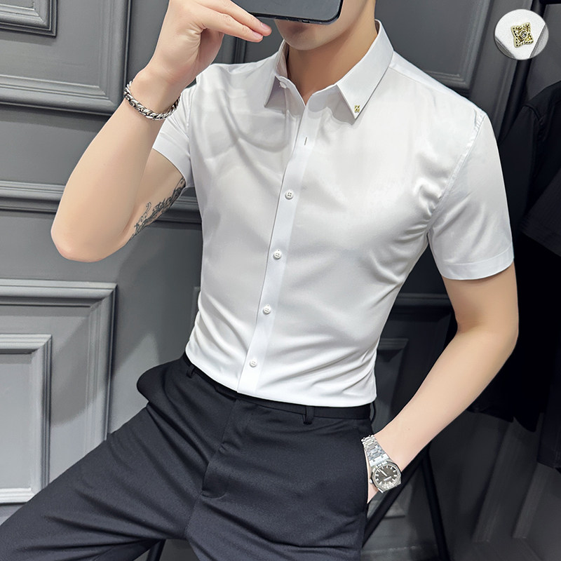 2025夏季新款衬衫男士短袖修身休闲衬衣百搭上衣男A311-CS830-P68,男装T恤,电商A311