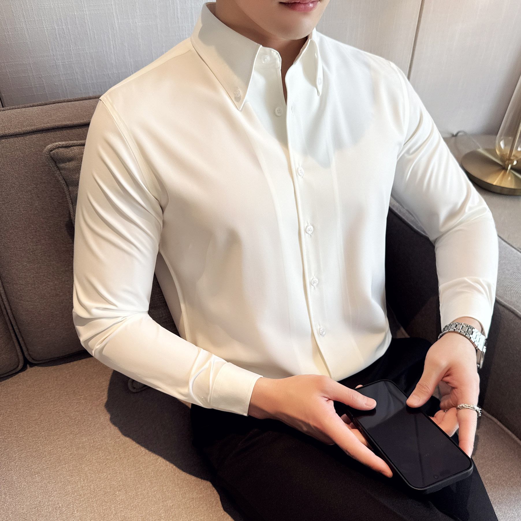 2025法式大尖领长袖衬衫男修身高级衬衣A311-CSC2409-P53,男装衬衫,电商A311