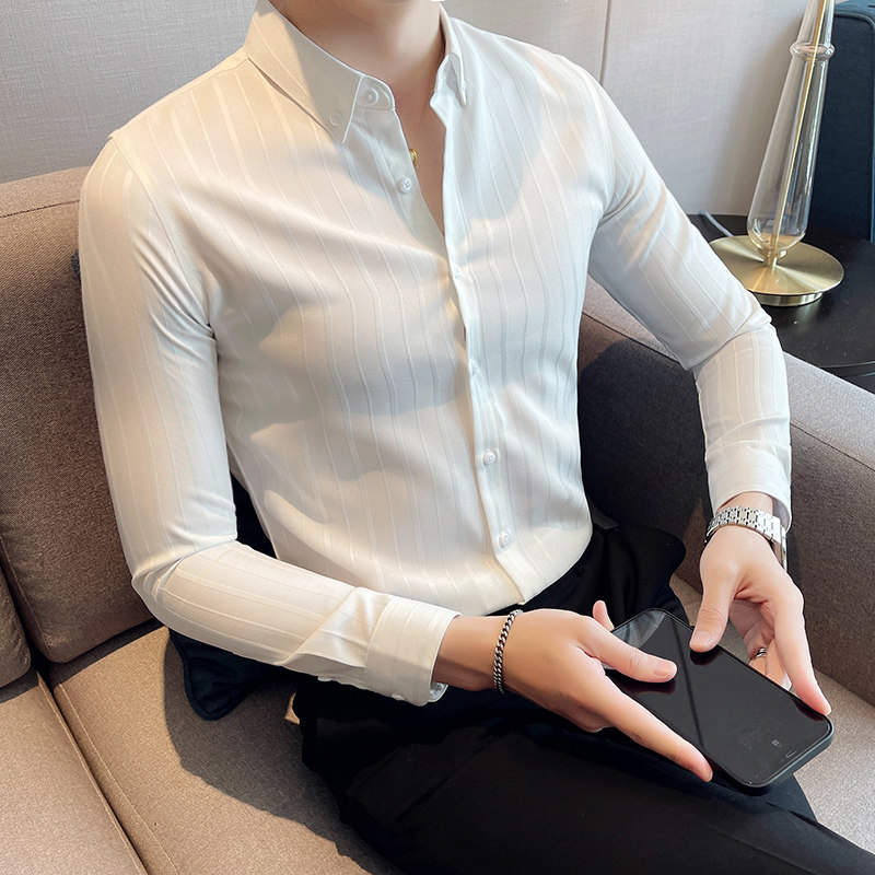 条纹衬衫男长袖2025韩版潮流帅气男士衬衣A311-CSC316-P58,男装衬衫,电商A311