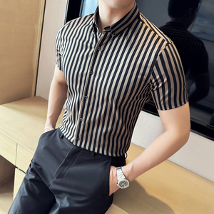 粗条纹短袖衬衫男士2025夏季新款潮流修身衬衣A311-CSC2407-P55图片